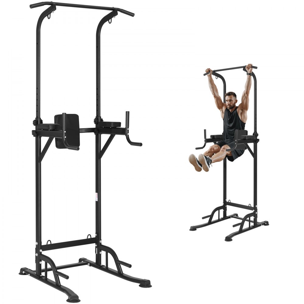 VEVOR Power Tower Dip Station, 10-Level Height Adjustable Pull-Up Bar Stand, Multifunctional Strength Training Fitness Equipment for Home Gym with 7-Level Adjustable Backrest