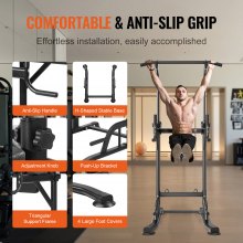 VEVOR Power Tower Dip Station, 10 niveaus in hoogte verstelbare pull-up barstandaard, multifunctionele krachttraining fitnessapparatuur voor thuisgymnastiek met 7 niveaus verstelbare rugleuning