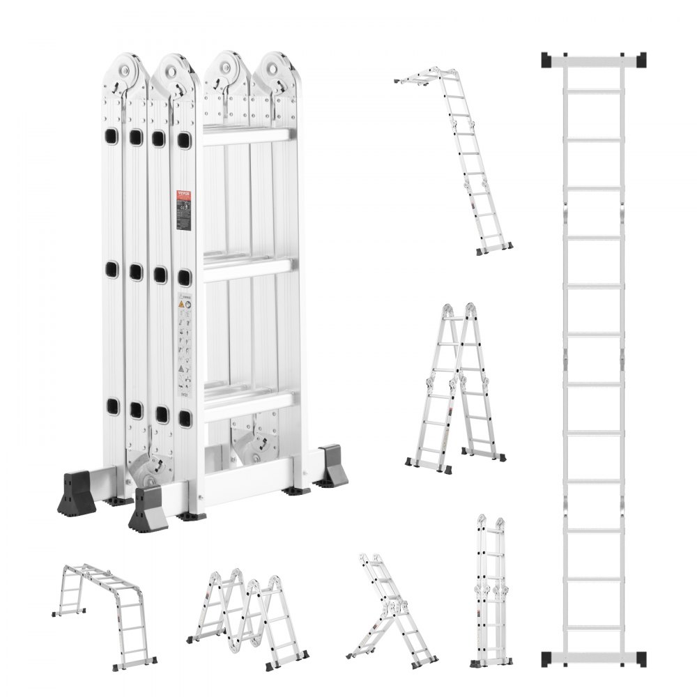 VEVOR Multifunctionele Ladder, 7-in-1 Multifunctionele Ladder, A-Frame, 3-traps Verstelbare Telescopische Ladder, 3,5m Hoge Uitschuifladder, Laddersteiger, Draagvermogen 150kg voor Thuis- en Buitenwerk