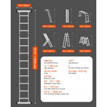 VEVOR multifunctionele ladder multifunctionele ladder ladderframe 7-in-1 3 treden 3500mm