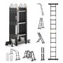 VEVOR Multifunctionele Ladder, 7-in-1 Multifunctionele Ladder, A-Frame met 3 Treden en Steigerplank, Telescopische Ladder, Ladderframe 3550 mm, Zware Ladder, Draagvermogen 150 kg, voor Buitenhuisgebruik