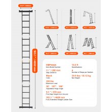 VEVOR multifunctionele ladder multifunctionele ladder ladderframe 7-in-1 4 treden 4650mm