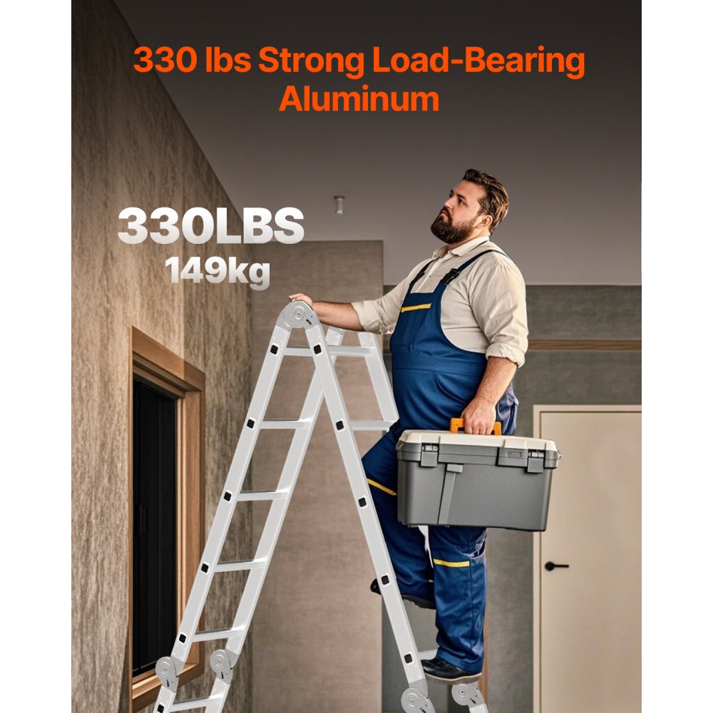 VEVOR Multifunctionele Ladder, 7-in-1 Multifunctionele Ladder, A-Frame, 5-Stappen Telescopische Ladder, Ladderframe 5750 mm, Verstelbare Zware Ladder, Draagvermogen 150 kg, voor Buitenhuisgebruik