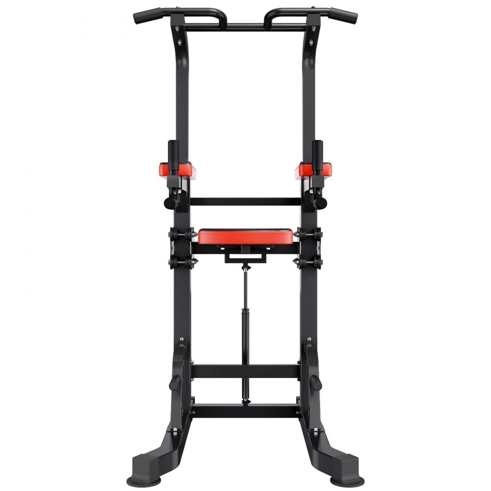 VEVOR Pull Up Bar, 330 LBS Power Tower Dip Station, Workout Dip Station with H-Shaped Stable Base & Assistance Platform, Adjustable 9 Level Height Pullup Stand for Back, 3-Level Adjustable Elbow Pads