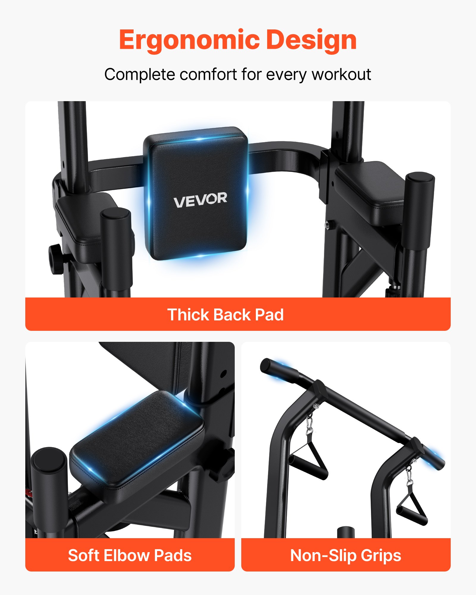 VEVOR Pull-up Bar, Pull-up Station, Power Tower, Dip Station met een draagvermogen van 150 kg, H-frame constructie en rugvulling, 12-voudig in hoogte verstelbaar, multifunctionele training voor armen en rug