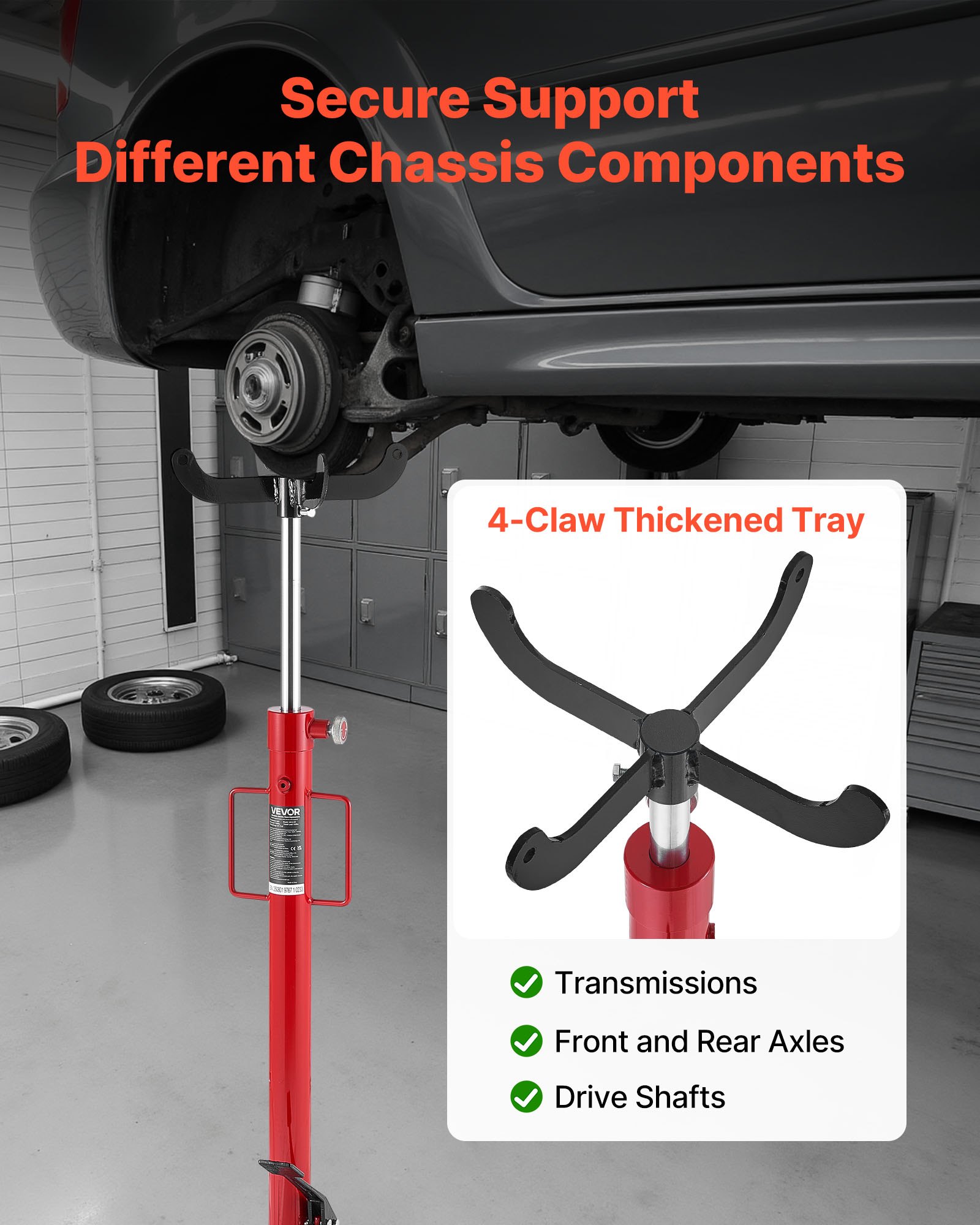 VEVOR Hydraulic Transmission Jack, 1100 lbs / 0.5 Ton Lifting Capacity Telescoping Transmission Jack with Foot Pedal, 360° Swivel Wheel, 44-73.6 in High Lifting Height, Lift Hoist for Garage/Shop