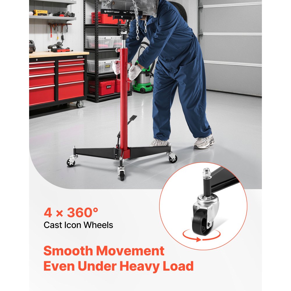 VEVOR Hydraulische krik met 500 kg hefvermogen, telescopische krik met pedaal, 360° zwenkwiel, hefhoogte 127-202 cm, takel voor garage/werkplaats Rood + Zwart