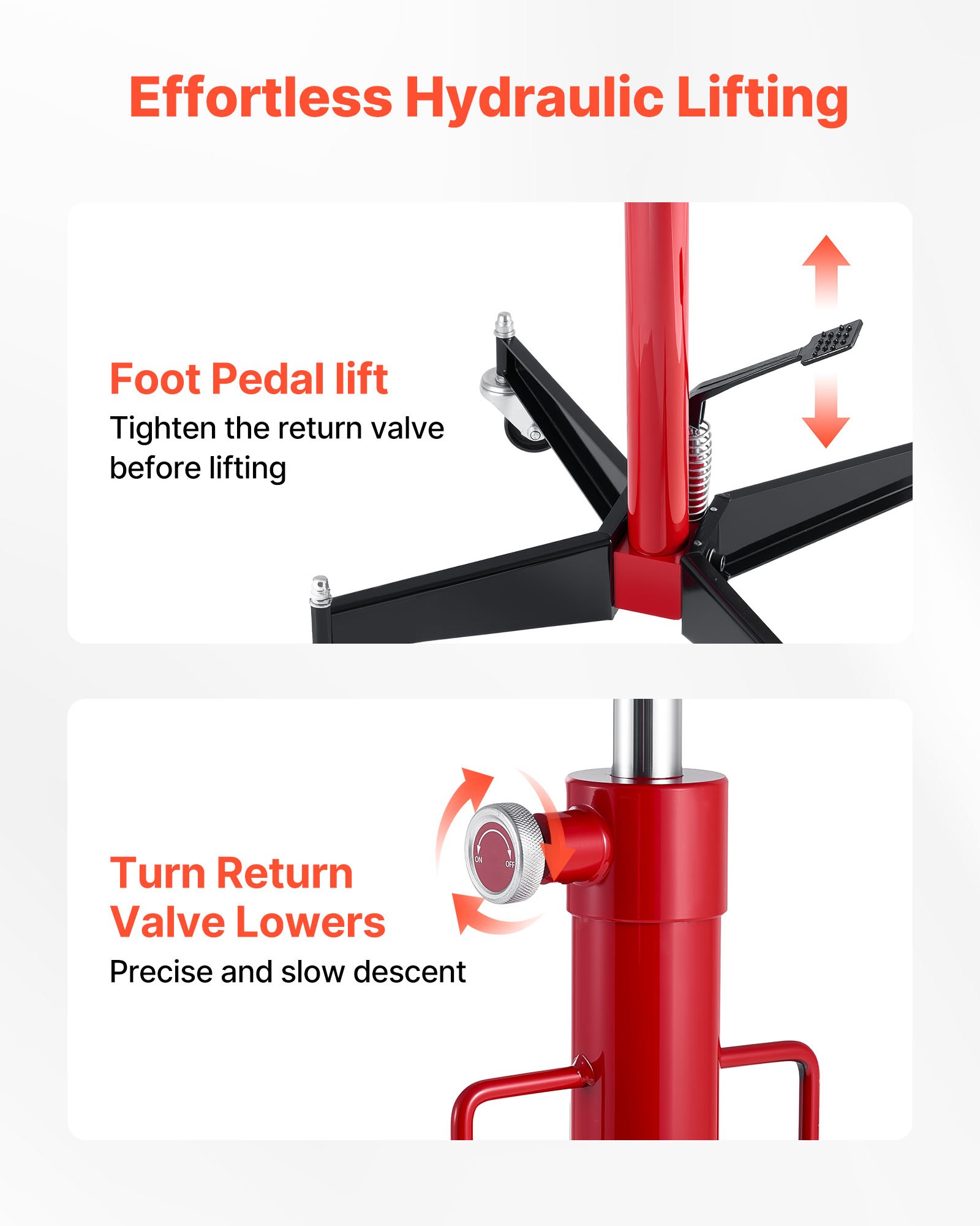 VEVOR Hydraulische krik met 500 kg hefvermogen, telescopische krik met pedaal, 360° zwenkwiel, hefhoogte 127-202 cm, takel voor garage/werkplaats Rood + Zwart