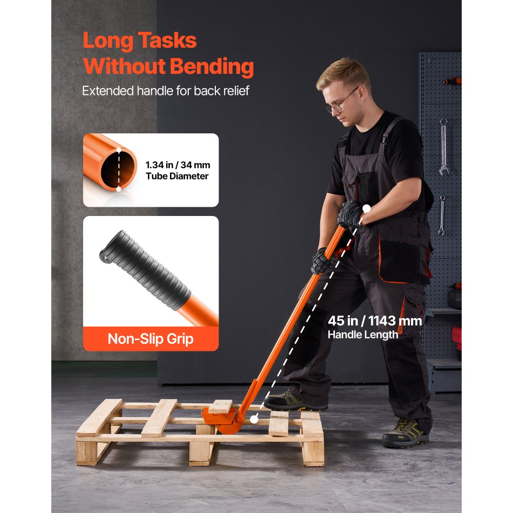 VEVOR Palletbreker 1120 mm, Palletheffer 907 kg, Palletbreker met kantelbare pallets, handschoenen en spijkertrekker voor het openwrikken van vloerbedekkingen, kozijnen, daken, afdekkingen en gipsplaten