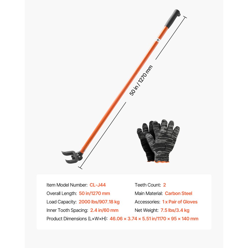 VEVOR Pallet Buster Tool, 1.1 m Carbon Steel Handle Wrecking Pry Bar, 907 kg Weight Capacity, Heavy Duty Deck Board Removal Tool, Breaker Bar for Flooring, Framing, Roofing, Trim, Drywall