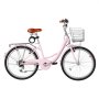 VEVOR Women Bike, 24 in Beach Cruiser Bike, 7-Speed Adult City Bicycle with Carbon Steel Frame, 330 lbs Capacity, Basket, Rear Rack & Dual V-Brakes, Pink