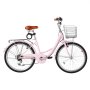VEVOR Women Bike, 24 in Beach Cruiser Bike, 7-Speed Adult City Bicycle with Carbon Steel Frame, 330 lbs Capacity, Basket, Rear Rack & Dual V-Brakes, Pink