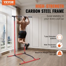 VEVOR Height Adjustable Pull Up Bar Stand 120 to 201cm with 2 Levels, Multifunctional Strength Training Equipment, Fitness Dip Bar Station for Home Gym, Black + Red