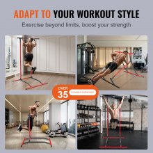 VEVOR Height Adjustable Pull Up Bar Stand 120 to 201cm with 2 Levels, Multifunctional Strength Training Equipment, Fitness Dip Bar Station for Home Gym, Black + Red