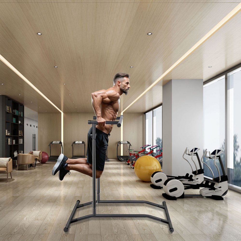 VEVOR Power Tower Dip Station, in hoogte verstelbare 2-laagse optrekstangstandaard, multifunctionele krachttrainingsapparatuur, fitness dipstangstation voor thuisgym, draagvermogen 100 kg