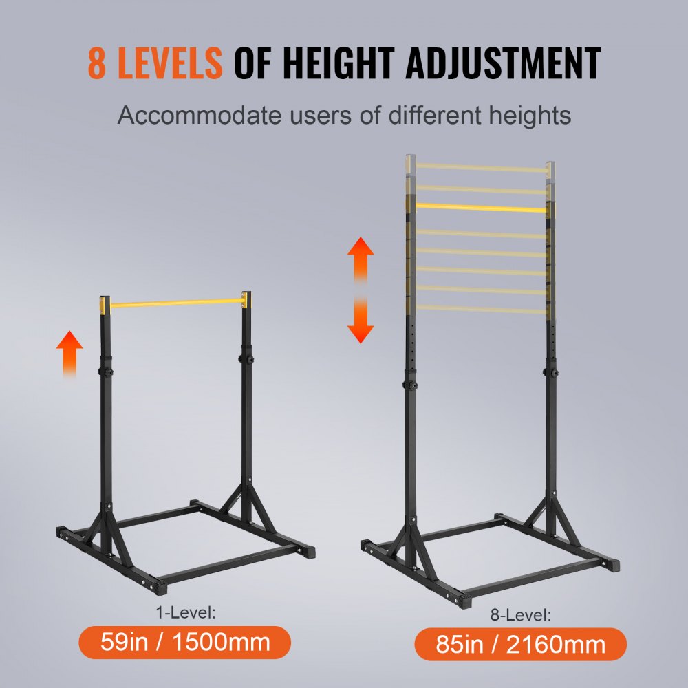 VEVOR Power Tower Dip Station, 8-niveaus in hoogte verstelbare optrekstangstandaard, multifunctionele krachttrainingsapparatuur, fitness dipstangstation voor thuisgym, draagvermogen 140 kg