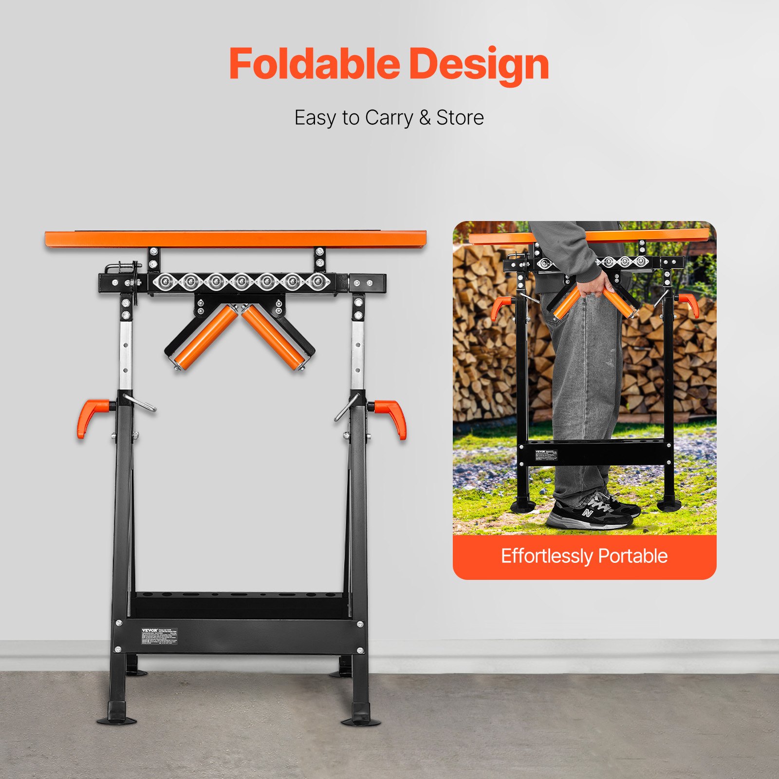 VEVOR 4-in-1 rolstatief 200 kg, rolstatief 84-127 cm in hoogte verstelbaar, werkstatief met rek en gepolijste multidirectionele rolkop, voor tafelzaagaansluiting, verlengstuk