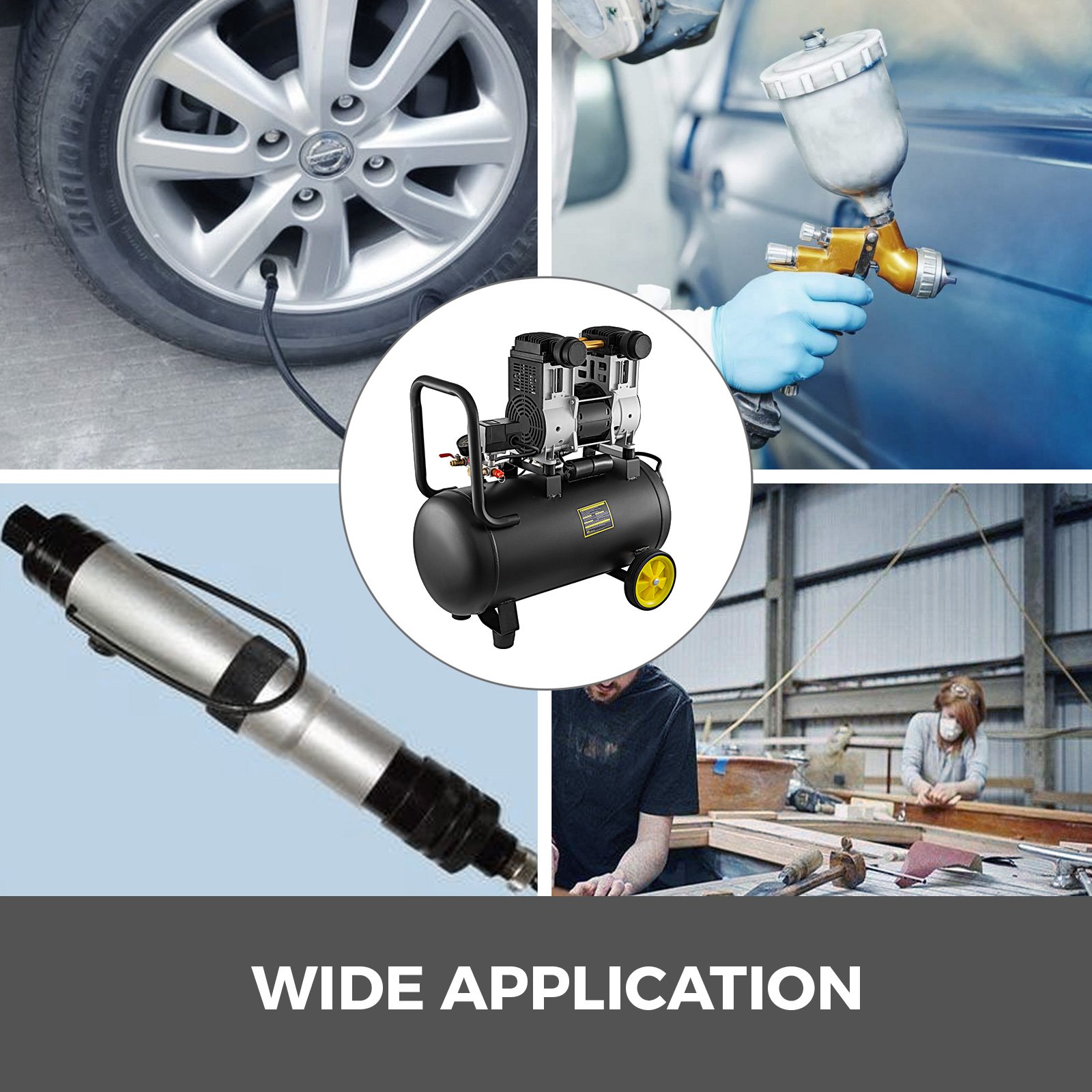 Whisper Compressor Olievrije Luchtcompressor Perslucht 50L Boiler Stil 1500W 64dB