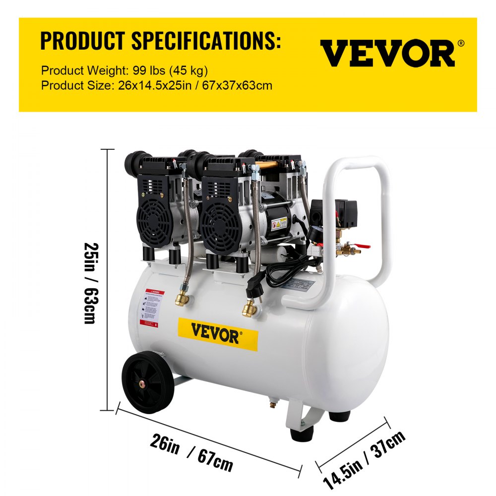 VEVOR Bijgewerkt 50L Stille Compressor luchtcompressor geluidsarme elektrische luchtcompressor 220V-240V olievrije compressor mute-luchtcompressor