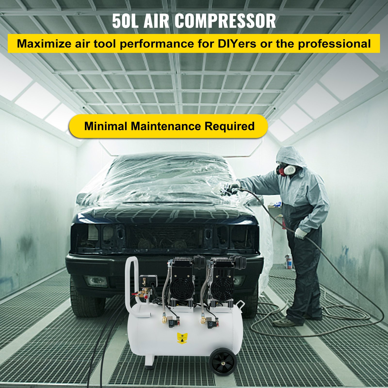 VEVOR Bijgewerkt 50L Stille Compressor luchtcompressor geluidsarme elektrische luchtcompressor 220V-240V olievrije compressor mute-luchtcompressor