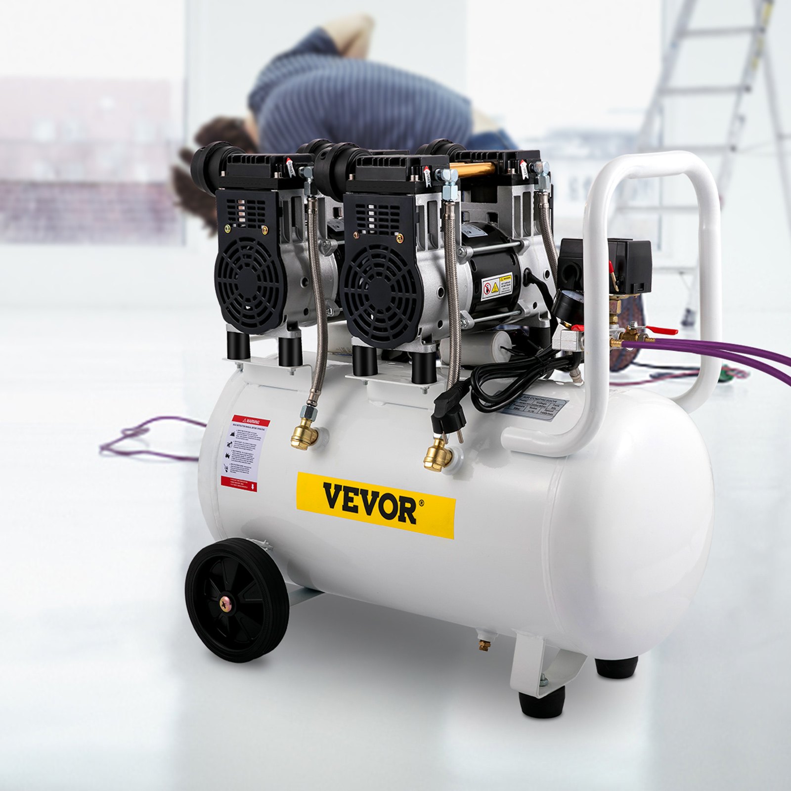 VEVOR Bijgewerkt 50L Stille Compressor luchtcompressor geluidsarme elektrische luchtcompressor 220V-240V olievrije compressor mute-luchtcompressor