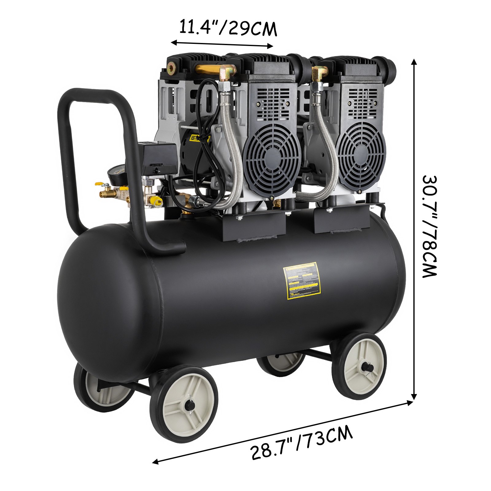 Whisper Compressor Olievrije Luchtcompressor Perslucht 70L Boiler Rustig 3200W 64DB