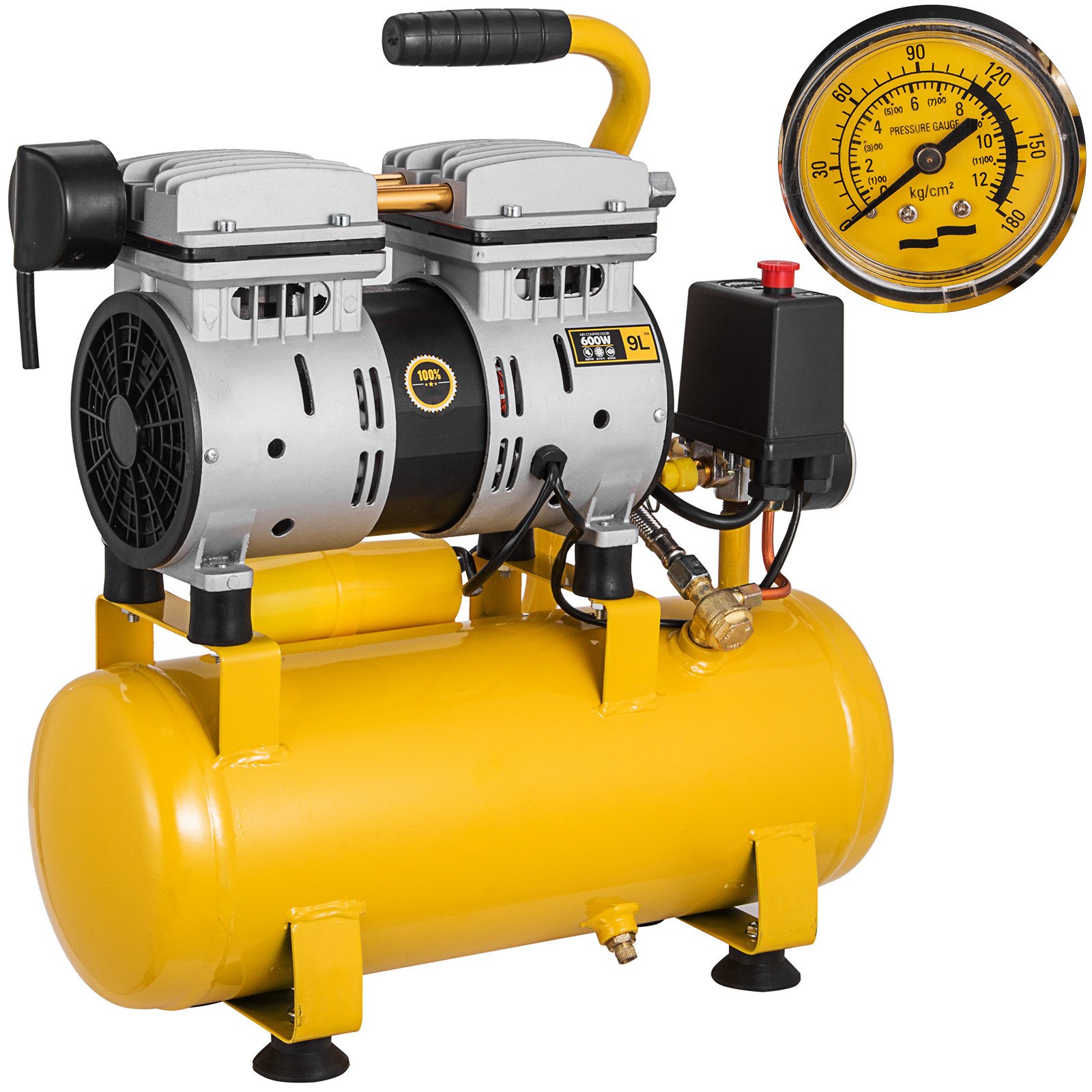 9L compressor luchtcompressor zuigercompressor 600W draagbaar mobiel olievrij