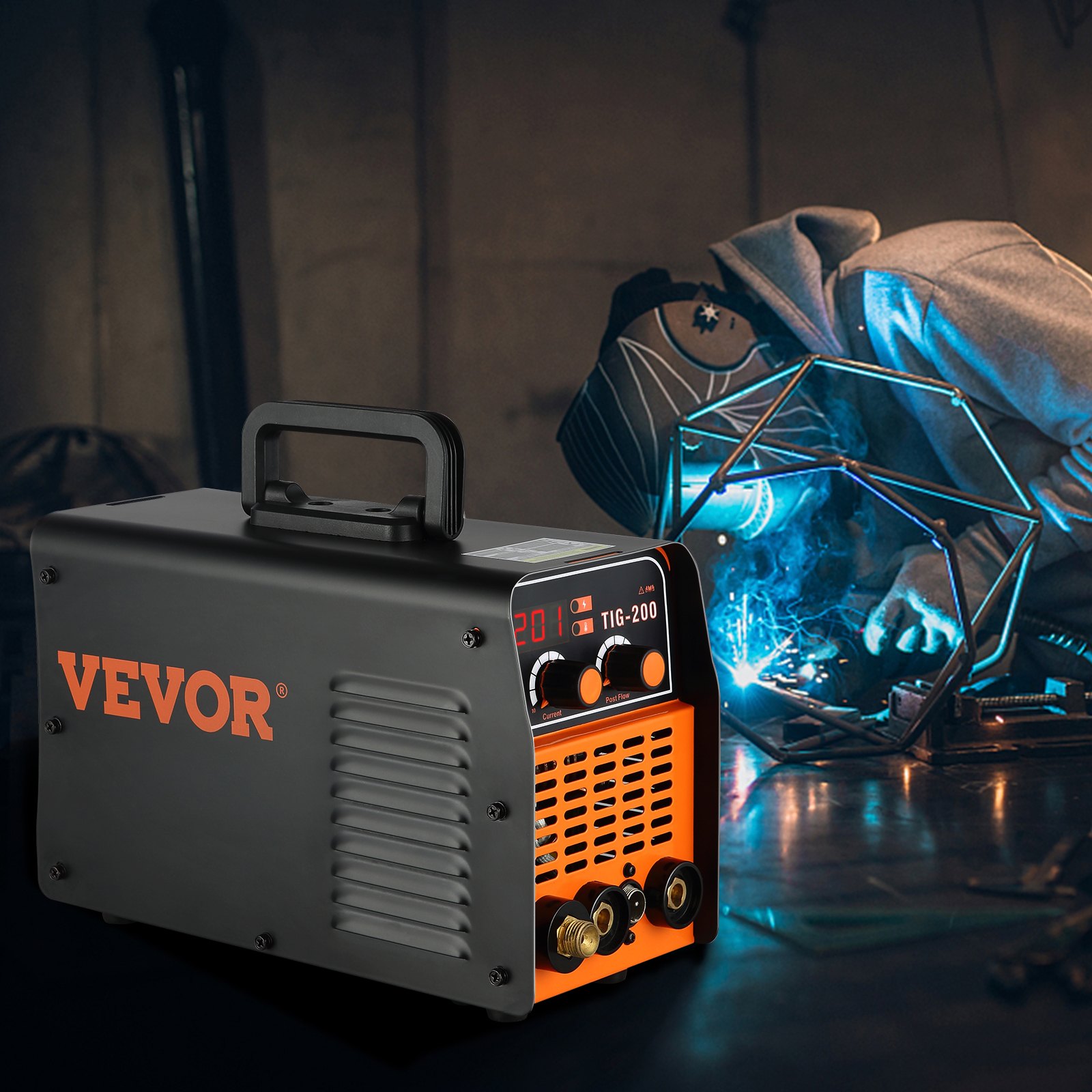 VEVOR WIG-200C TIG/MMA ARC Combo Lasapparaat Inverter 20-200A 40W 230V Lasapparaat, 1-3,2 mm TIG-elektroden, 1-4 mm MMA-elektroden, IP21 waterdicht, automatische uitschakelfunctie