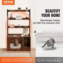 VEVOR Cat Litter Box Enclosure Wooden Litter Box Furniture Hidden with 3 Shelves