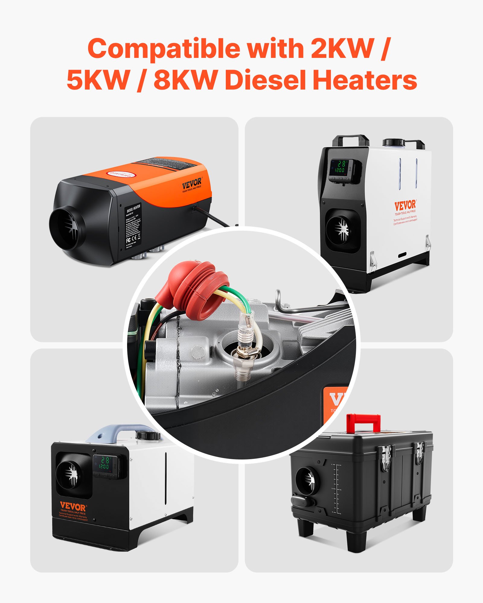 VEVOR 8V Gloeibougie Reparatieset, Gloeibougieset voor Parkeerverwarming met Vernevelingsgaas, Compatibel met 2/5/8 kW Parkeerverwarming, Dieselverwarming Accessoires voor Auto's, Vrachtwagens en Boten