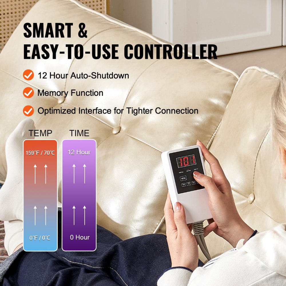 VEVOR Far Infrared Heating Pad, 5 Natural Crystal Gemstones Mat, Full-Body Amethyst Heating Pad with Negative Ions, 103-159℉ Heating, 0-720 Minute Timer for Back Waist Leg Pain Relief (67 x 27-inch)