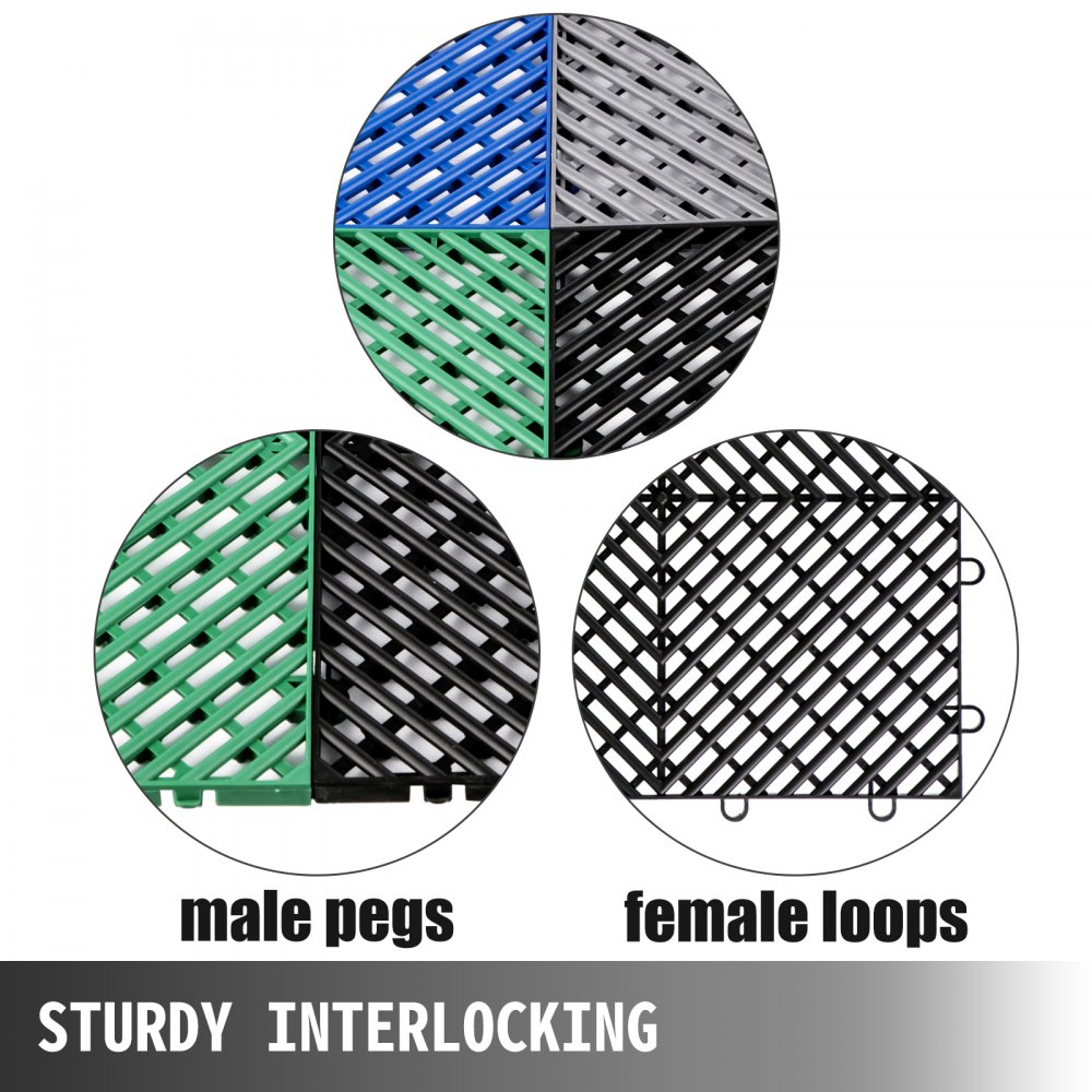VEVOR Rubber Tiles Interlocking 50 PCS, Drainage Tiles 30.5 x 30.5 x 1.2 cm, Deck Tiles Outdoor Floor Tiles, Outdoor Interlocking Tiles, Deck Flooring for Pool Shower Bathroom Deck Patio Garage, Black