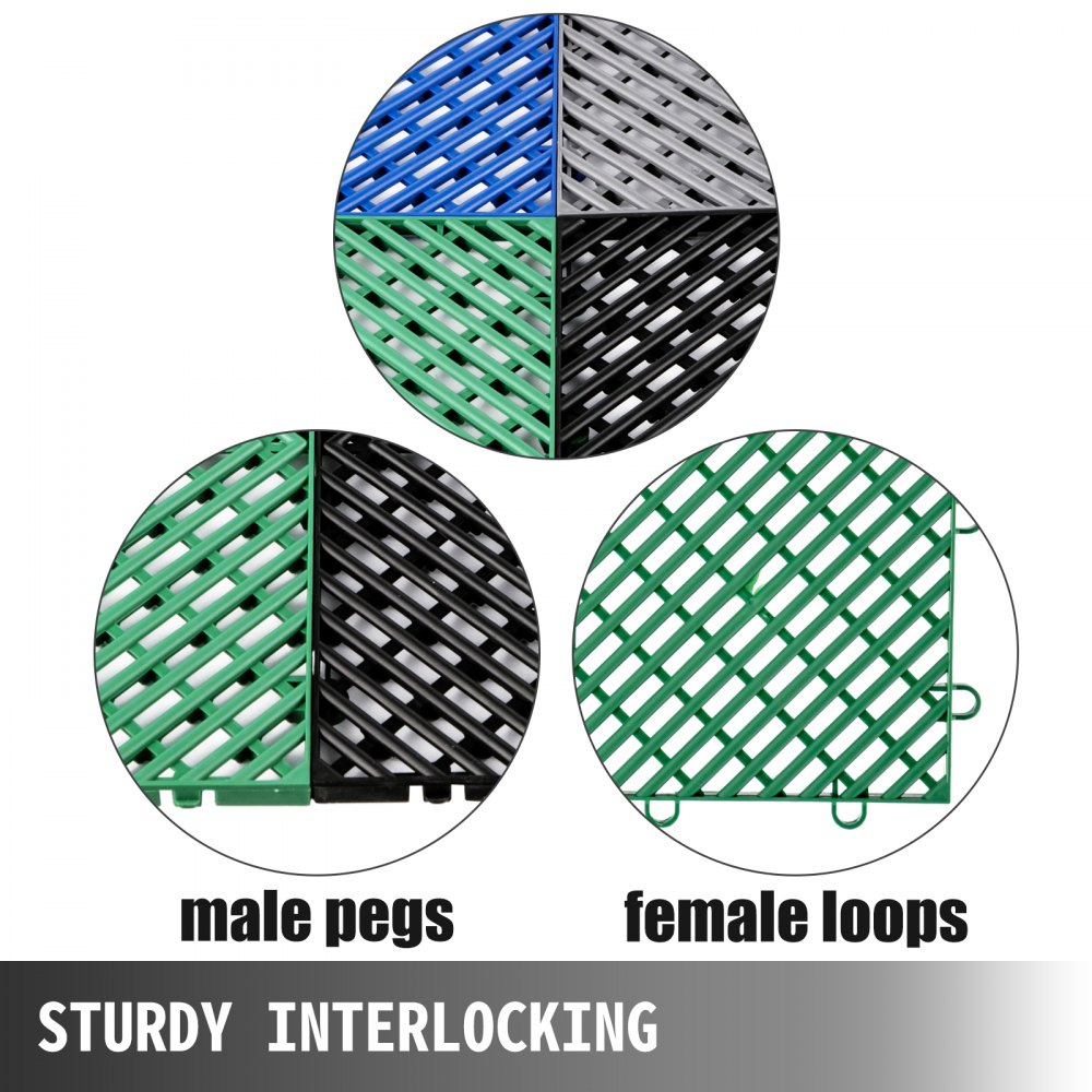 Happybuy Rubber Tiles Interlocking 55 PCS Green, Drainage Tiles 12x12x0.5 inches, Deck Tiles Outdoor Floor Tiles, Outdoor Interlocking Tiles, Deck Flooring for Pool Shower Bathroom Deck Patio Garage