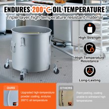 VEVOR frituurvetemmer olie-afvoercontainer 37,8 L met rolbodem, roestvrije coating van koolstofstaal, olietransportcontainer met deksel, filterzak voor het filteren van hete frituurolie, grijs
