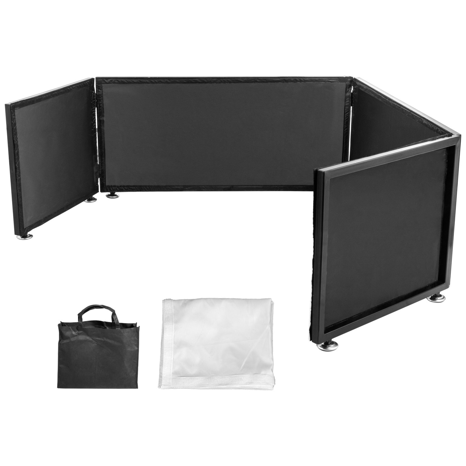 VEVOR DJ Booth 15.7"x106.3", DJ Facade 33.9"x15.7" Center Panel, Foldable DJ Event Facade with White & Black Scrim, Folding DJ Booth Stand Frame, Foldable Cover Screen with Travel Bag