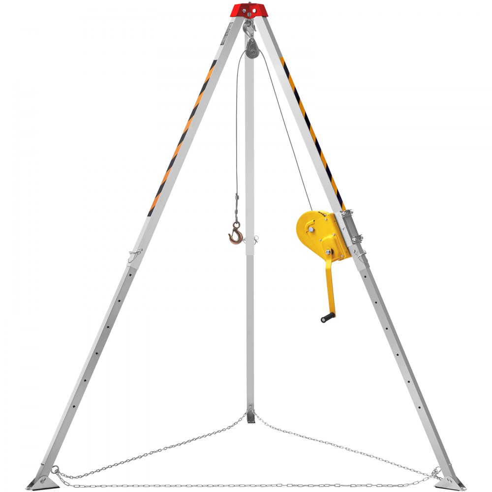 VEVOR Confined Space Tripod Kit, 2600 lbs Winch, Confined Space Tripod 8' Legs and 98' Cable, Confined Space Rescue Tripod 32.8' Fall Protection, Harness, Storage Bag for Traditional Confined Spaces