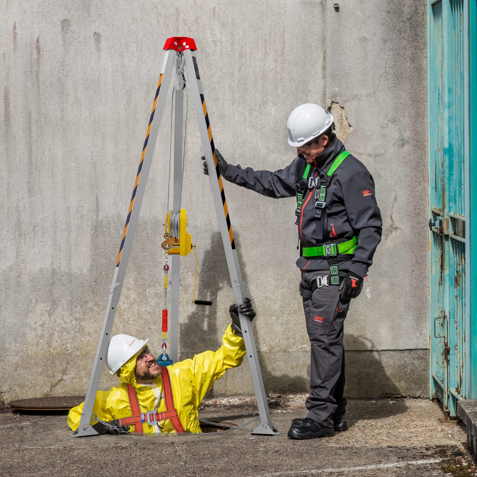 VEVOR Reddingsstatief voor besloten ruimten met 8' poten en 98' kabel, reddingsstatief voor besloten ruimten met 32,8' valbeveiliging, veiligheidsharnas, diepe put, tunnel, raamput