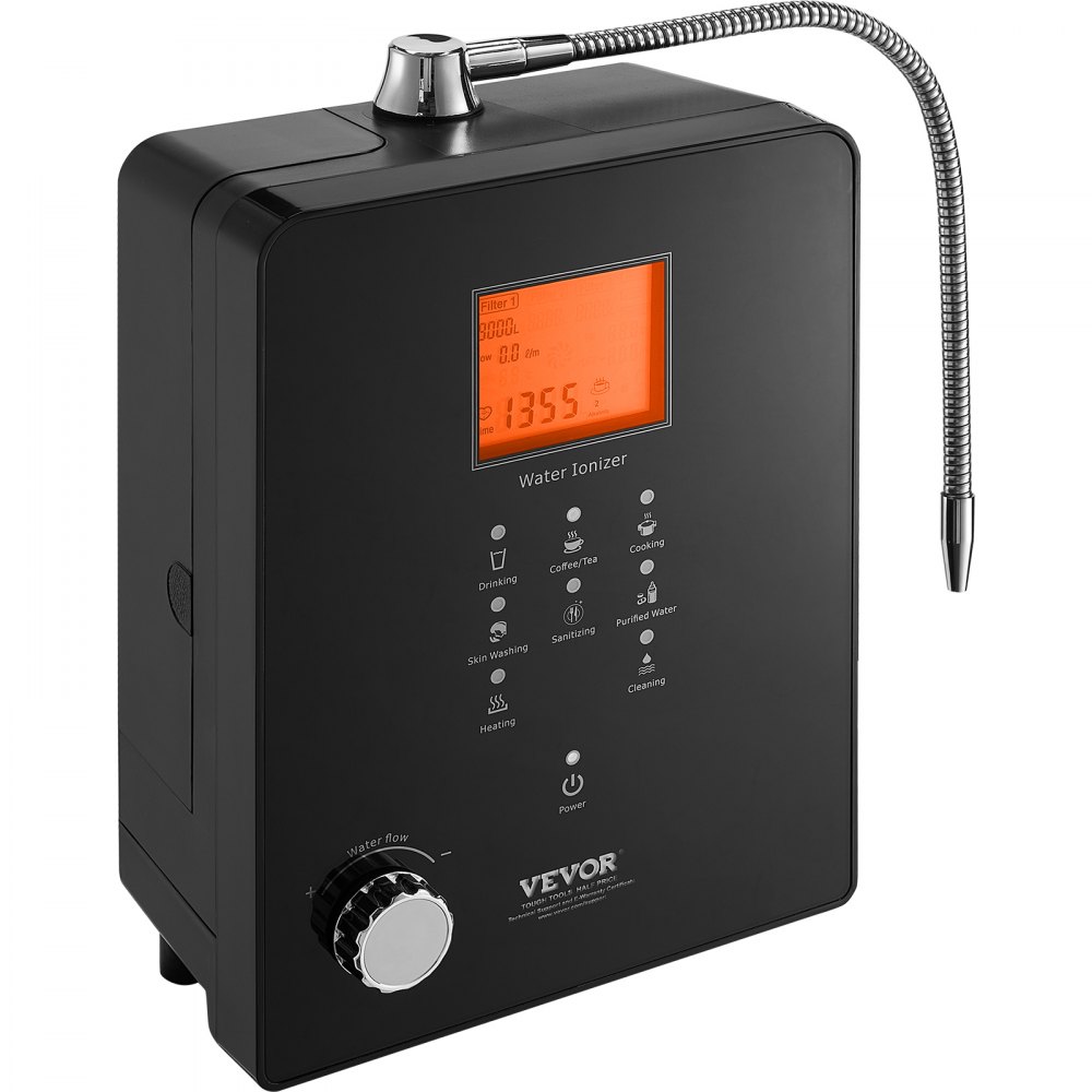 VEVOR Alkalisch Zuur Waterapparaat, 3-11,2 pH, 6 standen Alkalisch Waterfilter voor Thuisgebruik, +500-800 mV Waterionisator Waterfilterapparaat, 9000 L Waterfilter Zuiveringsapparaat Huishoudelijk Zwart