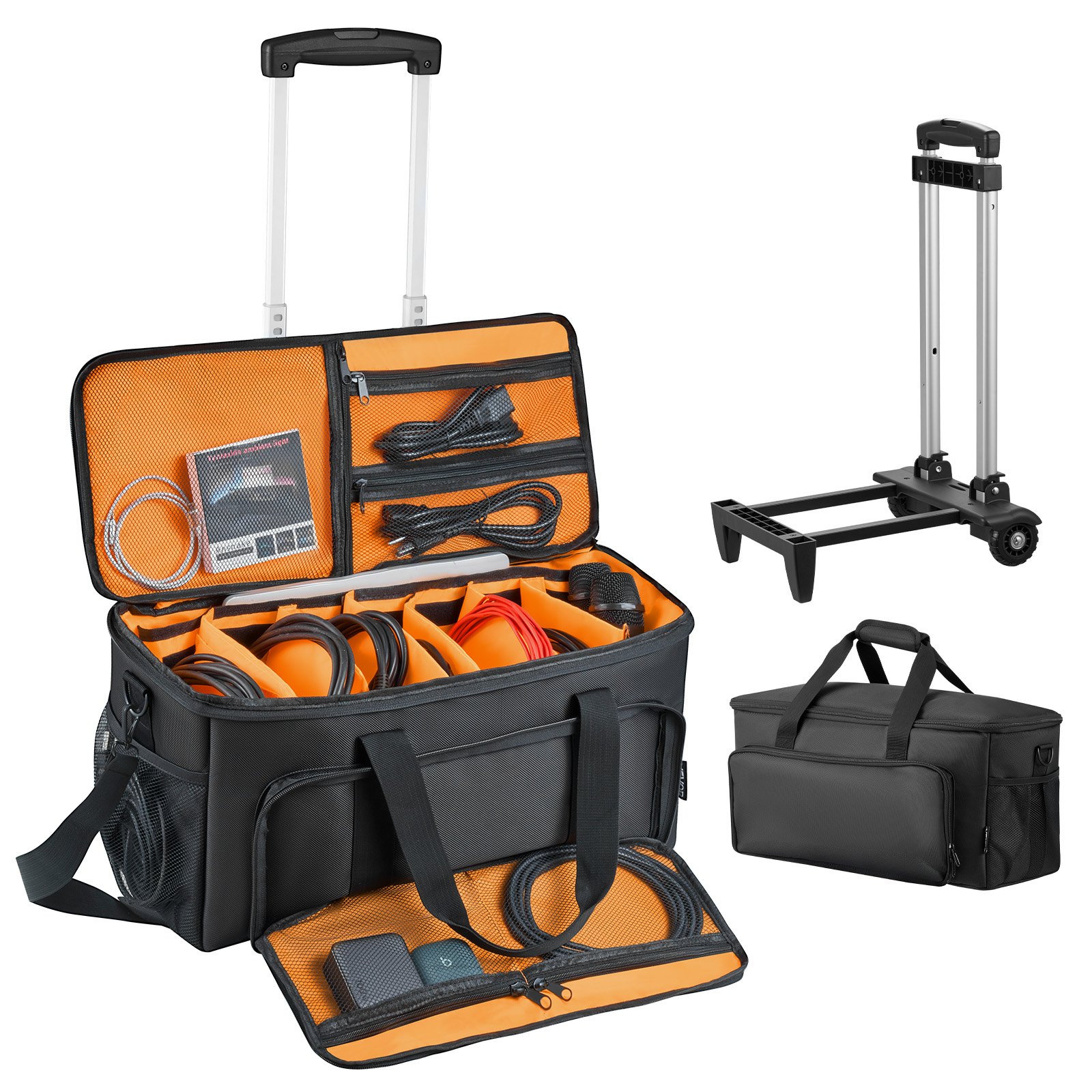 VEVOR DJ-kabeltas 540 x 240 x 260 mm, DJ-tas met 6 uitneembare tussenschotten, gewatteerde bodem, 3 buitenvakken, wielen en handvatten, 1680D, kabeltas voor DJ-apparatuur, muziekinstrumenten en accessoires