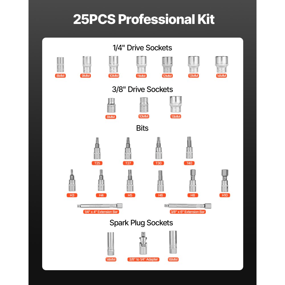 VEVOR Click momentsleutel, 3/8 inch aandrijving 5-60 Nm, tweeweg momentsleutel met doppen, verlengstuk en boor, 72 tanden ±3% hoge precisie gelegeerd staal voor autoreparatie