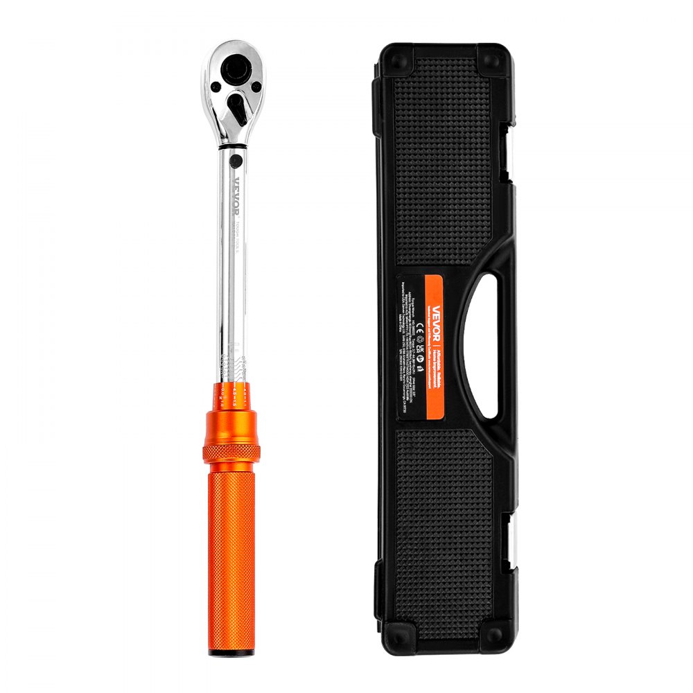 VEVOR Click momentsleutel, 3/8 inch aandrijving 5-60 Nm, tweeweg momentsleutel met doppen, verlengstuk en boor, 72 tanden ±3% hoge precisie gelegeerd staal voor autoreparatie