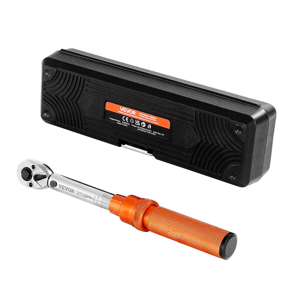 VEVOR Click Torque Wrench Set, 1/4Inch Drive, 20-200lbf-in/2.3-22.6N.m, Dual-direction and Dual Range Scales, 72-Tooth, ±3% High Precision, with Bit Sockets, Extension Bar, for Bicycle Repair, Orange