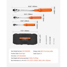 VEVOR Click Momentsleutelset 3-delige Dual Range Weegschaal 72 Tanden