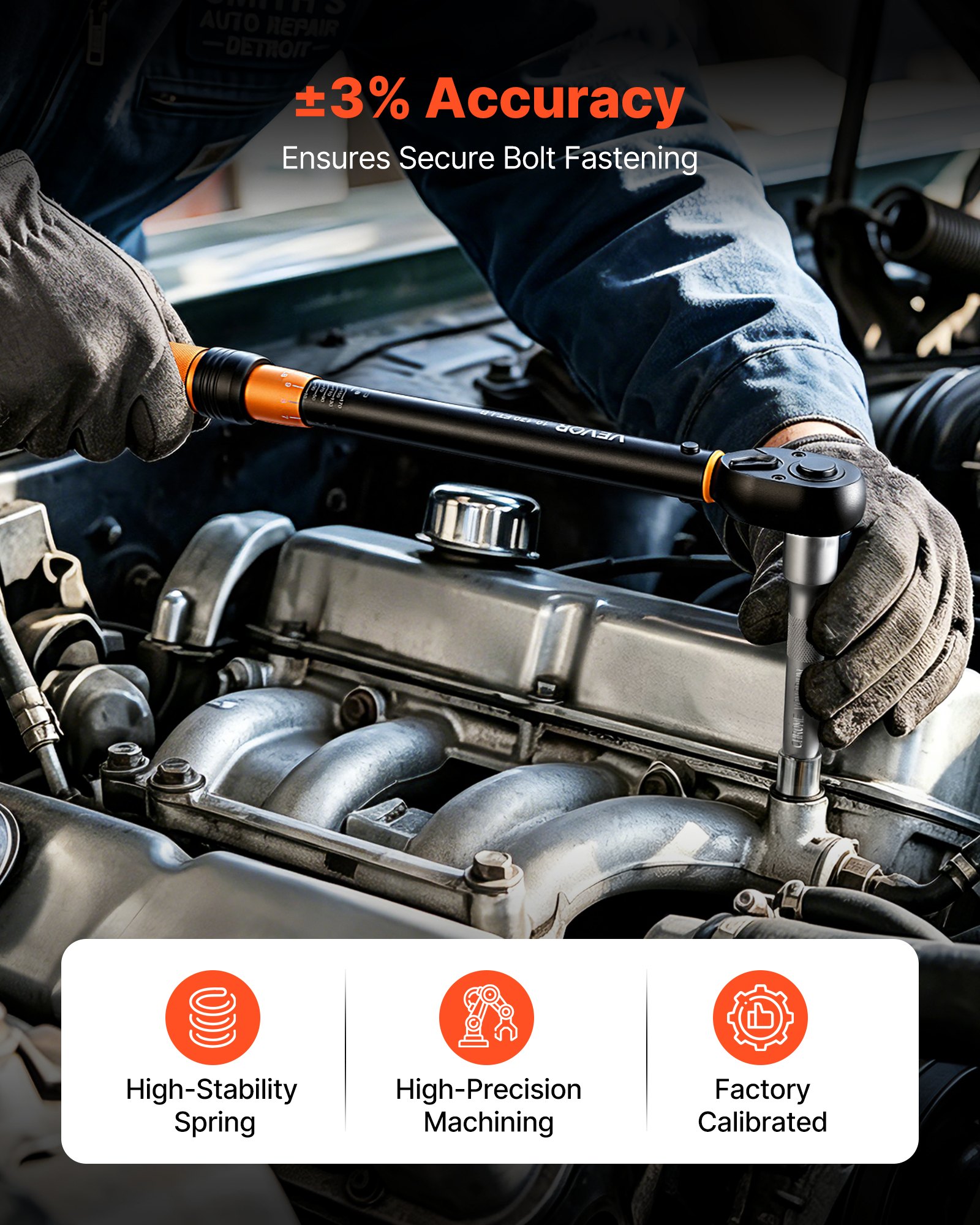 VEVOR Momentsleutelset 1/4", 3/8", 1/2" aandrijving, 47-delig, dubbele schaalverdeling, ±3% nauwkeurigheid, bougiedoppen, bits, verlengstukken, opbergkoffer voor autoreparaties