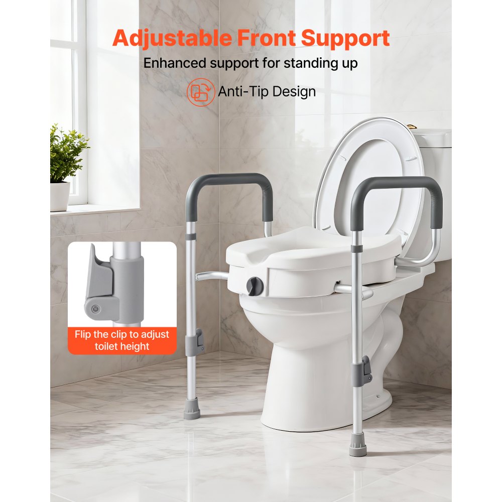 VEVOR toiletbrilverhoger met armleuningen, draagvermogen van 159 kg, hefhoogte van 127 mm en aluminium frame; verhoogde toiletbril voor ouderen, senioren en volwassenen met een beperking.