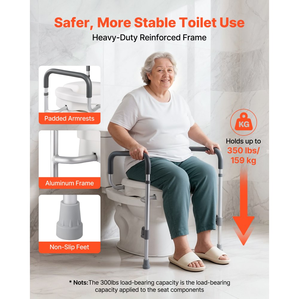 VEVOR toiletbrilverhoger met armleuningen, draagvermogen van 159 kg, hefhoogte van 127 mm en aluminium frame; verhoogde toiletbril voor ouderen, senioren en volwassenen met een beperking.