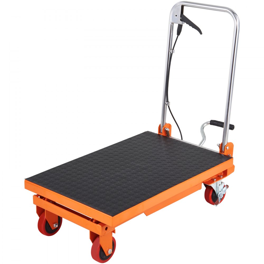 VEVOR Hydraulic Lift Table Cart, 330lbs Capacity 28.5" Lifting Height, Manual Single Scissor Lift Table with 4 Wheels and Non-slip Pad, Hydraulic Scissor Cart for Material Handling and Transportation