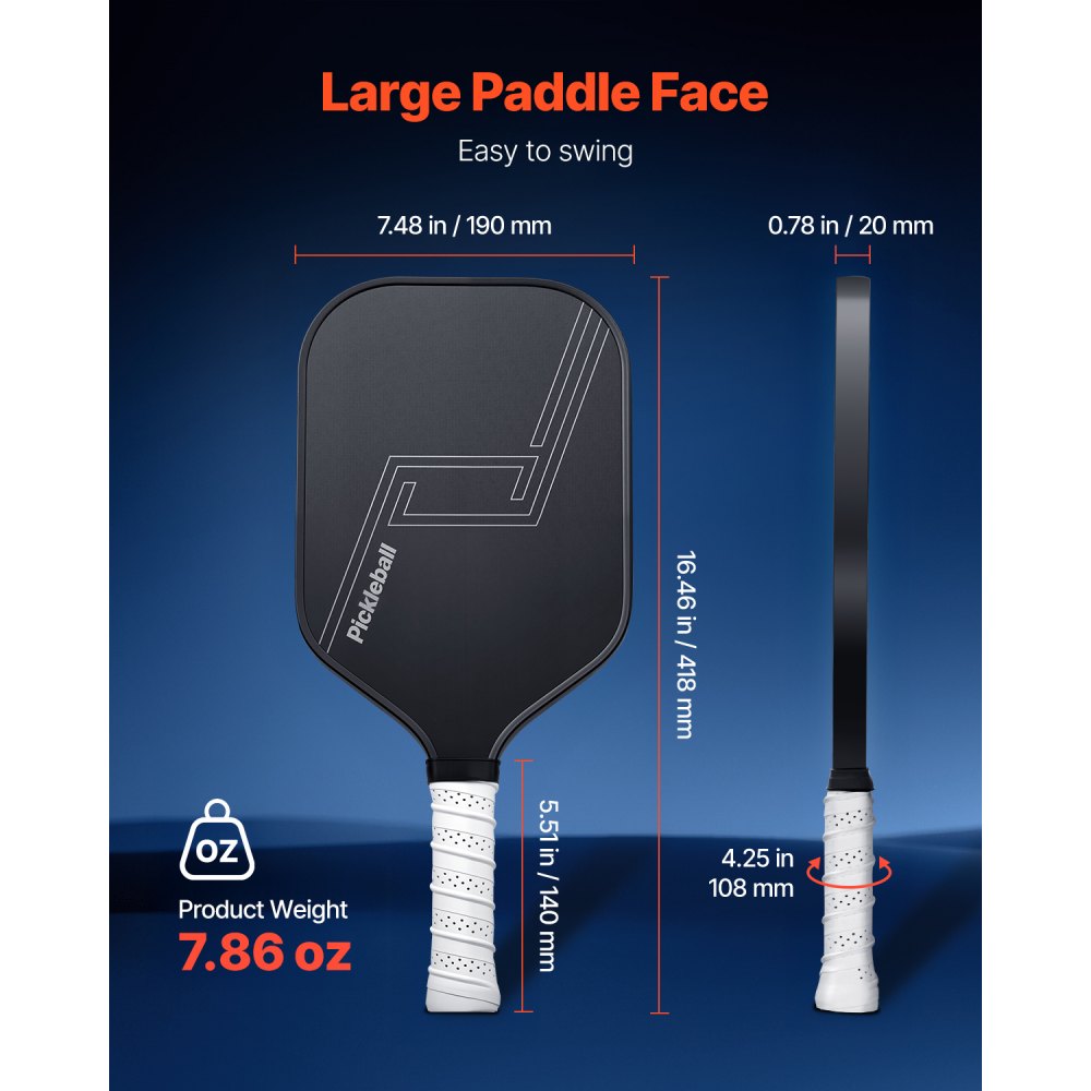 VEVOR Pickleball Paddle Racket met T700 Carbon Fiber Oppervlak en Honingraatkern, Professioneel Pickleball Racket met Verhoogde Power & Controle & Spin voor Volwassenen Heren Dames, Zwart