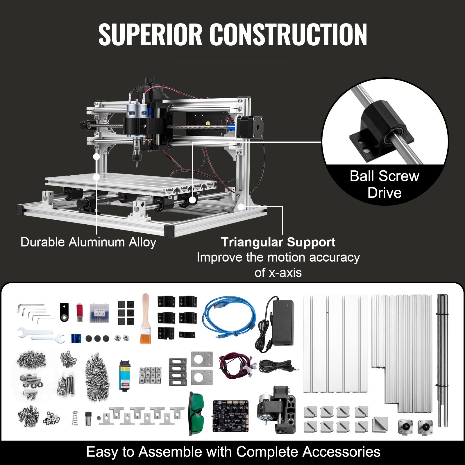 VEVOR 3018 DIY Mini CNC Machine Engraving Machine 500mW, Laser Engraving Machine 500mW, DIY CNC Machine Kit 3018 with 500mW GRBL Control Engraving Machine 3 Axis Milling Machine for Wood, PVB, PCB etc.