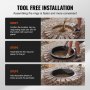 tool-free installation steps for setting up VEVOR fire pit ring with gravel, sand, and decorative bricks.